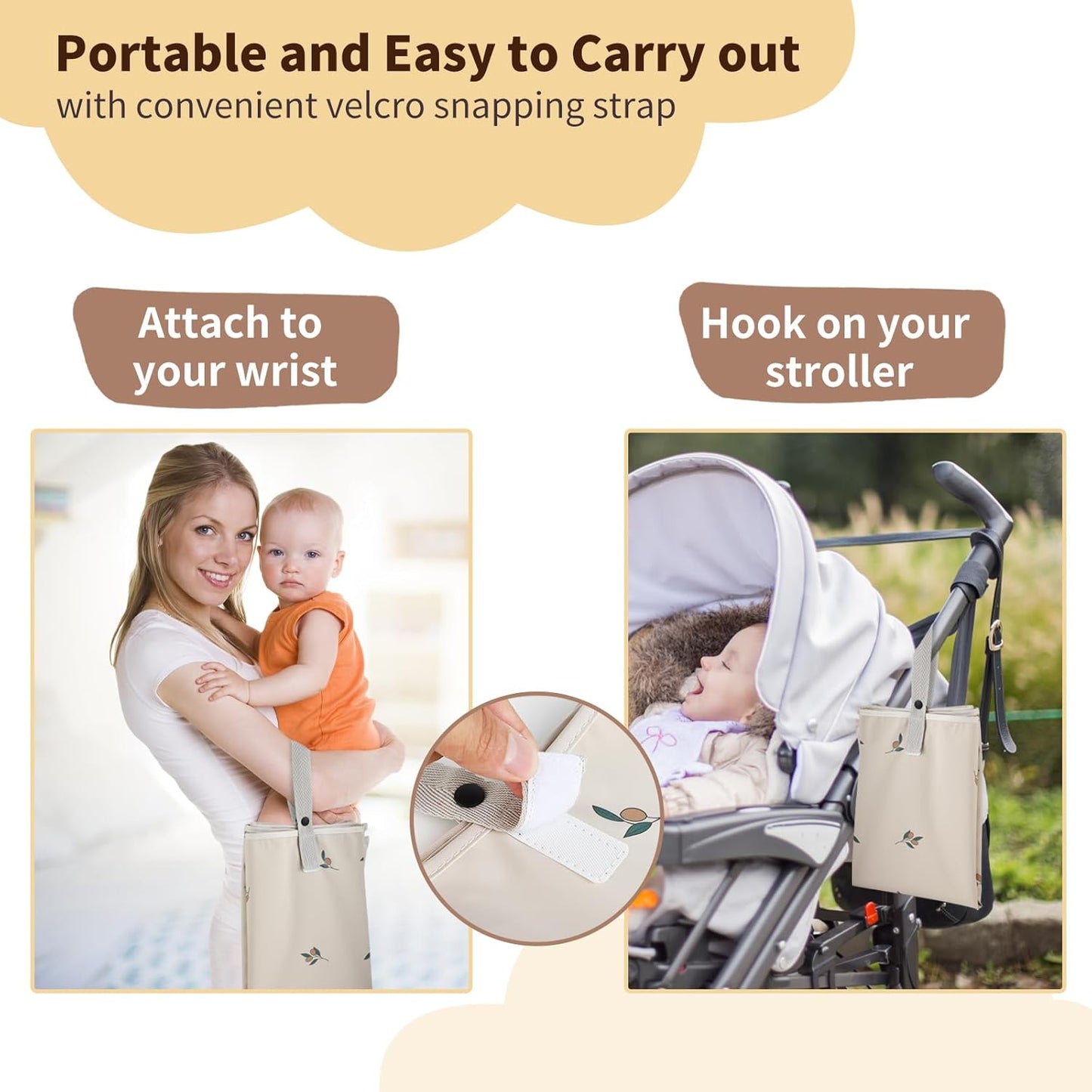Vegan Leather Portable Changing Pad - Waterproof Compact Baby Changing Mat - Foldable Travel Diaper