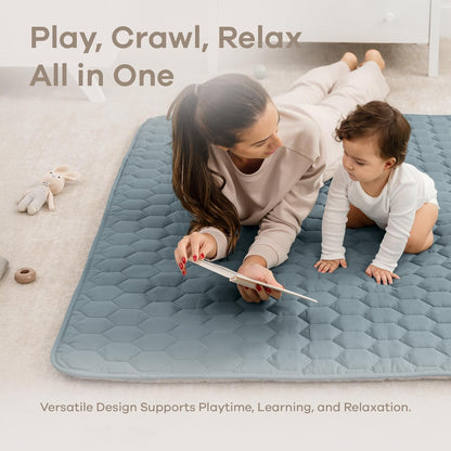 Comfy Cubs Square Kids Play Mat - 56 x 56 inches Soft Quilted Baby Floor Mat with Non-Slip Bottom