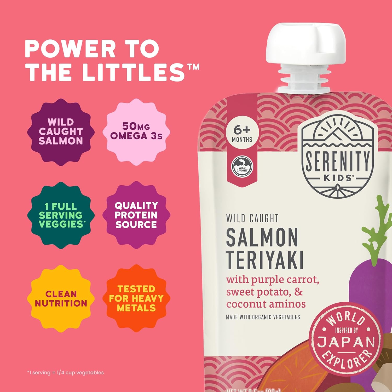 Serenity Kids 6+ Months Salmon Teriyaki Baby Food Puree Pouch - Organic Veggies & Ethically Sourced