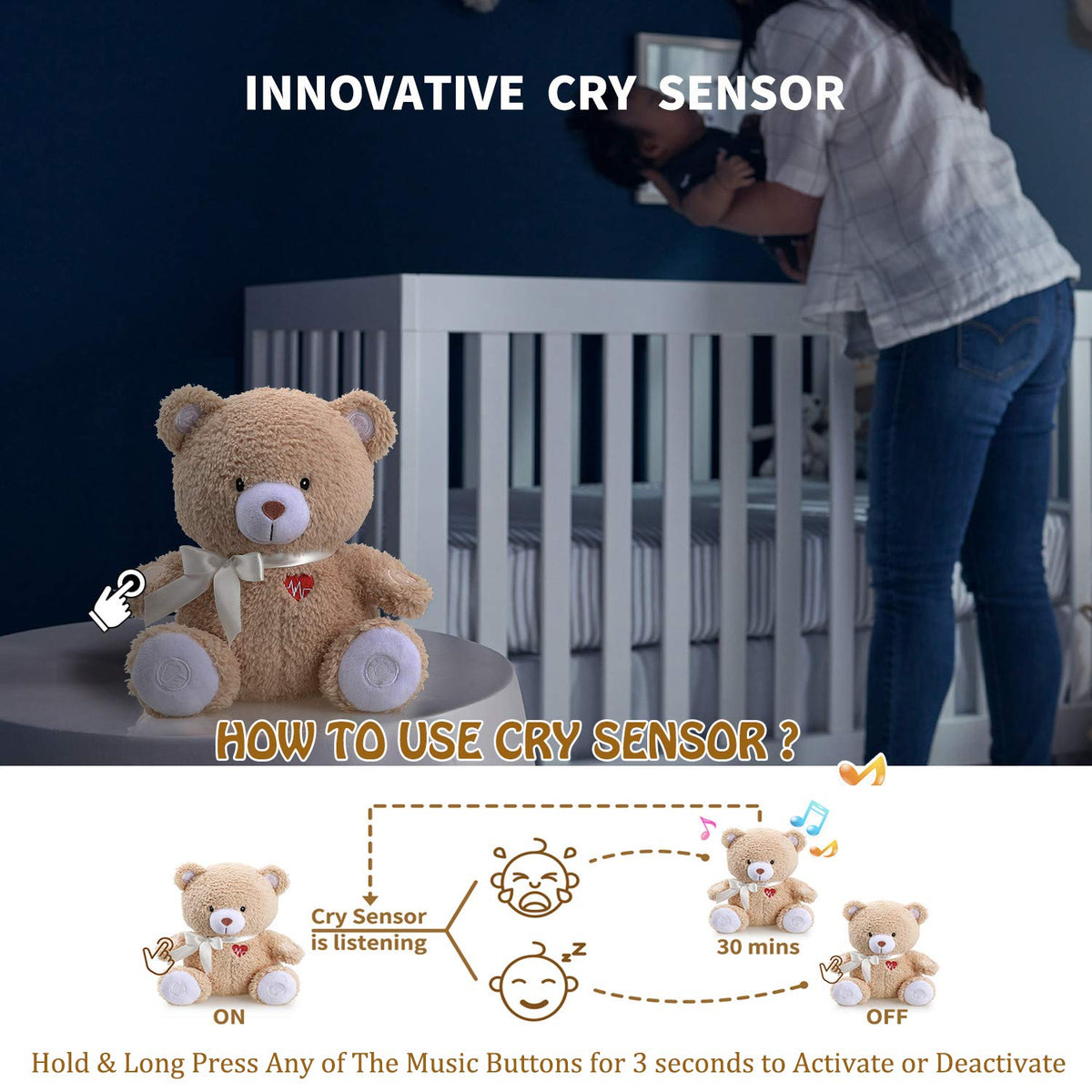 BEREST Baby Cry Activated Sleeping Aid Soother, White Noise Machine Infant Stuffed Animal Baby