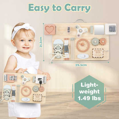 Joyreal Wooden Busy Board for Toddlers, Montessori Toys for 1 2 3 Year Old, Sensory Activity Board