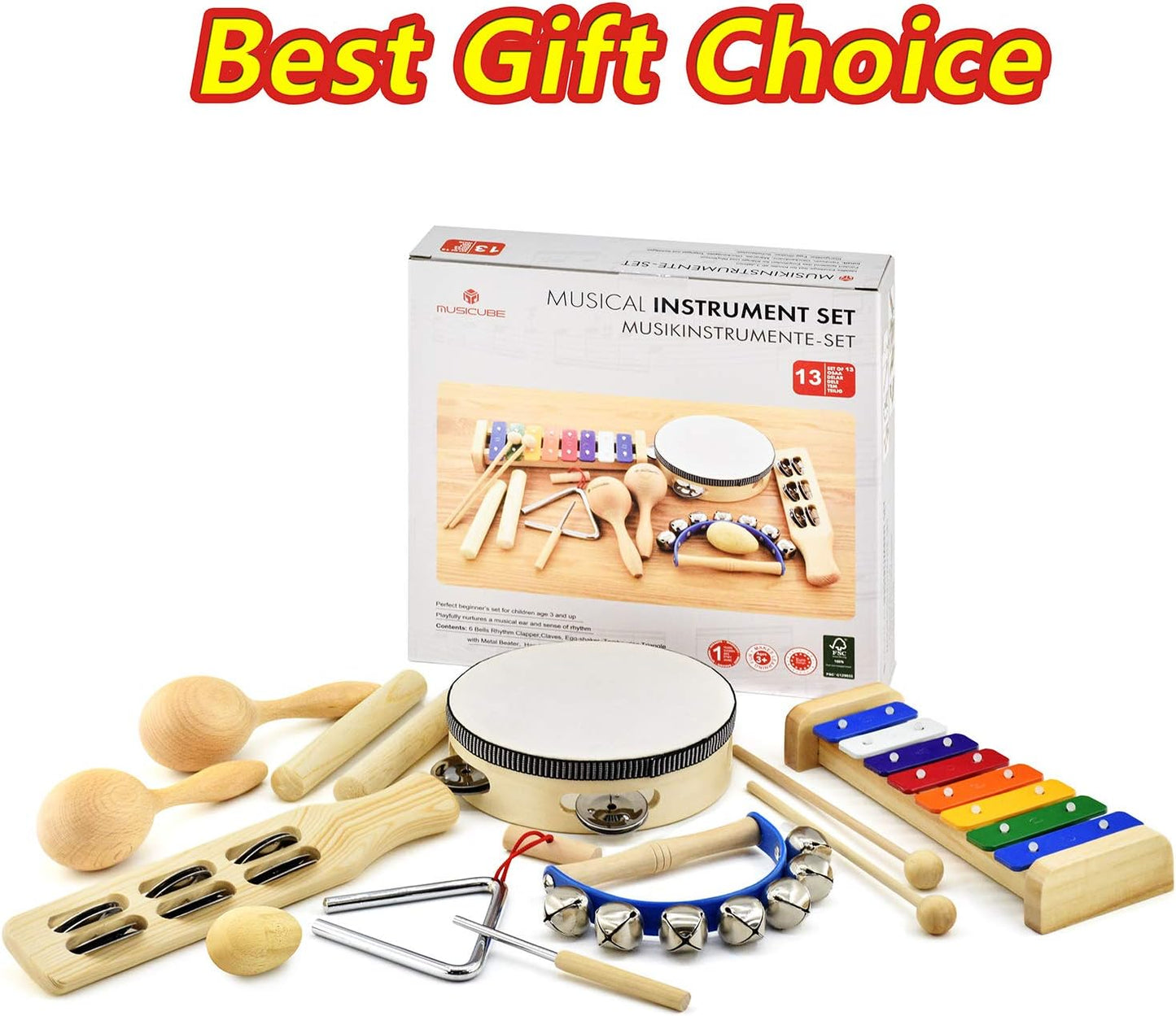 MUSICUBE Musical Instrument Set for Toddler Baby Kid Wooden Percussion Instrument Musical Toys