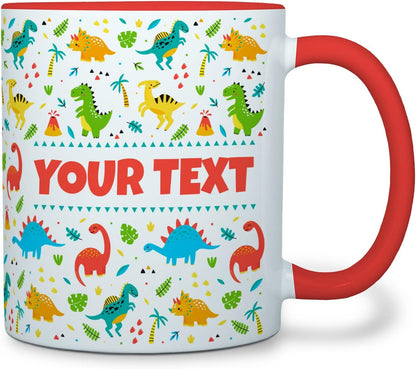 Personalized Mug for Kids - Dinosaurs - Custom Name/Text, Ceramic Hot Chocolate/Cocoa/Coffee Cup