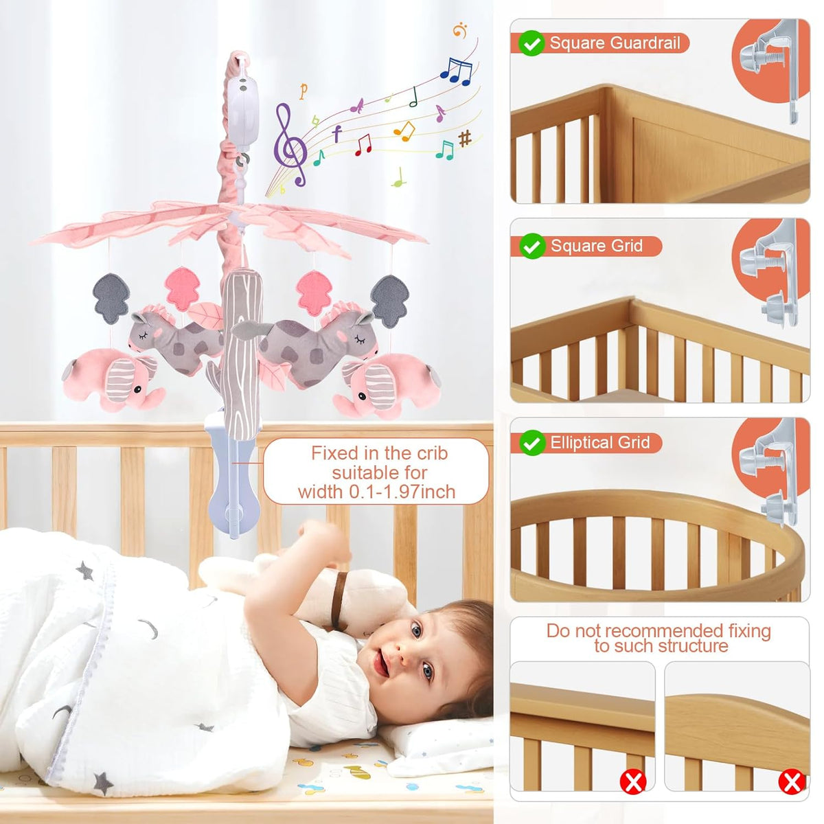 Upgraded Blublu Park Musical Mobile for Crib, Baby Crib Mobile with Hanging Rotating Toys Woodland