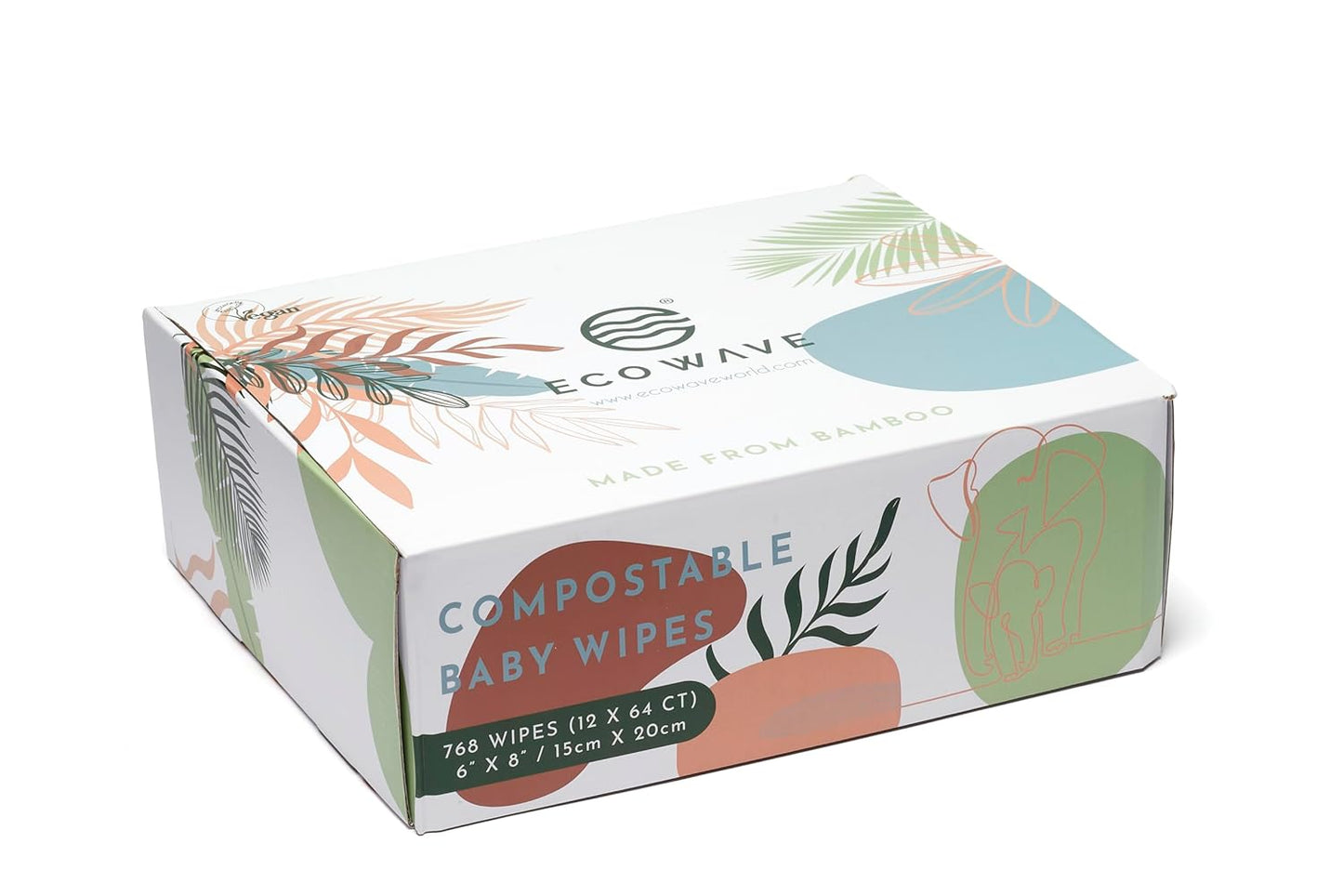 Eco Wave Baby Wipes, 100% Compostable Eco-Friendly Bamboo Wipes, Unscented, Hypoallergenic, Vegan