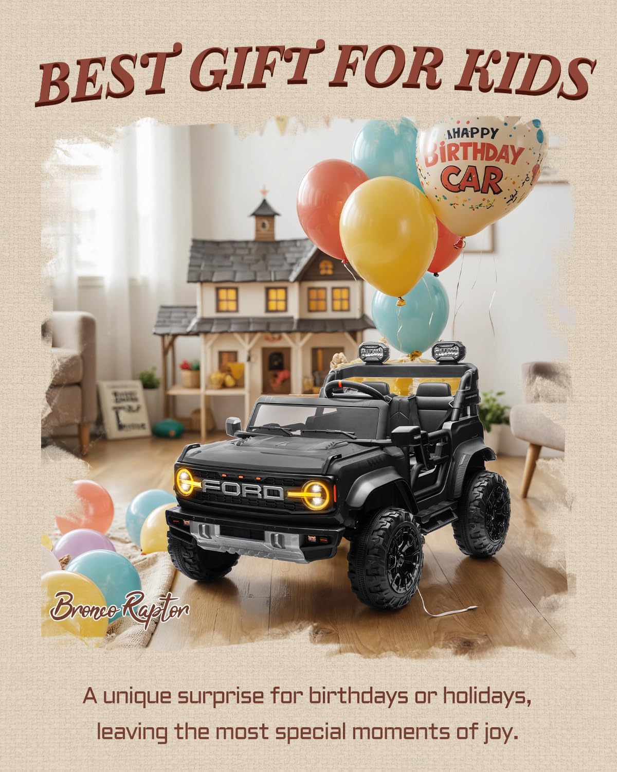 24V Ride on Toys for Big Kids, Licensed Ford Bronco Raptor Electric Car 2 Seater with Remote