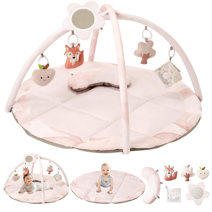 Fortella Baby Play Gym & Activity Mat, Tummy Time Mat w 5 Detachable Toys and Pillow, Large Sensory