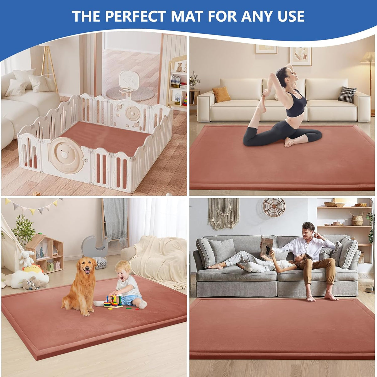 Baby Play Mat for Floor,1.3" Thick Memory foam Tummy Time Mat,Water Repellent Soft Coral Velvet