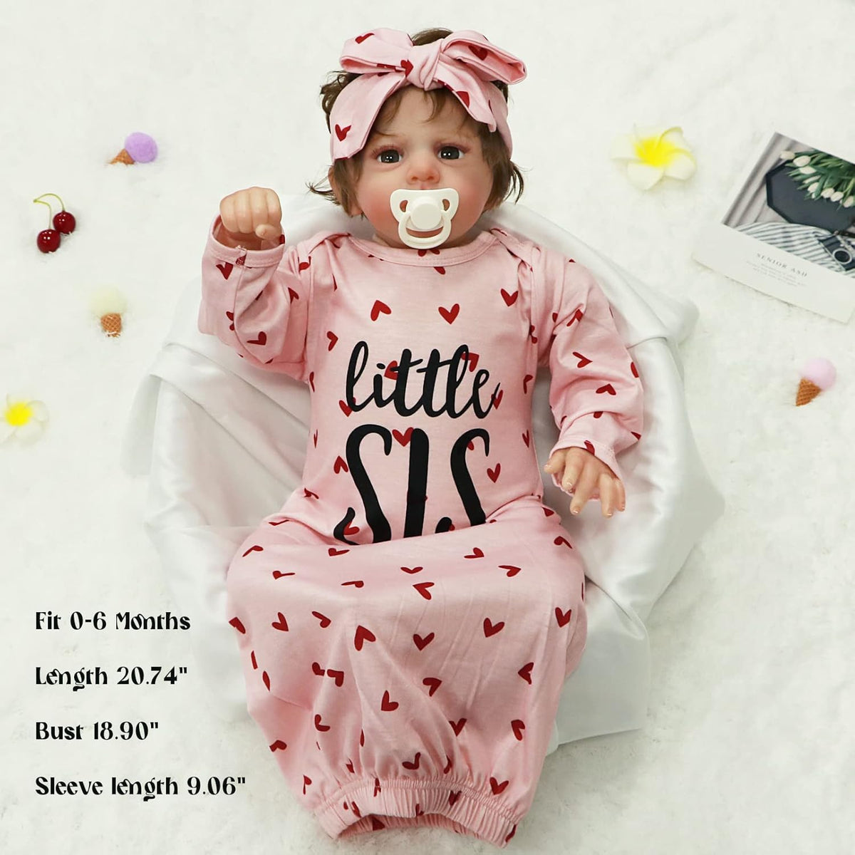 AMAWMW Newborn Baby Girl Little Sister Sleeper Gown Stripe Long Sleeve Nightgown Pajamas Gifts