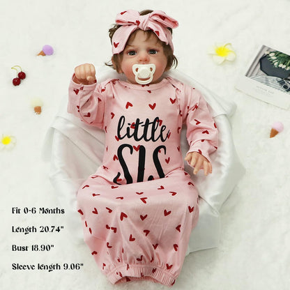 AMAWMW Newborn Baby Girl Little Sister Sleeper Gown Stripe Long Sleeve Nightgown Pajamas Gifts