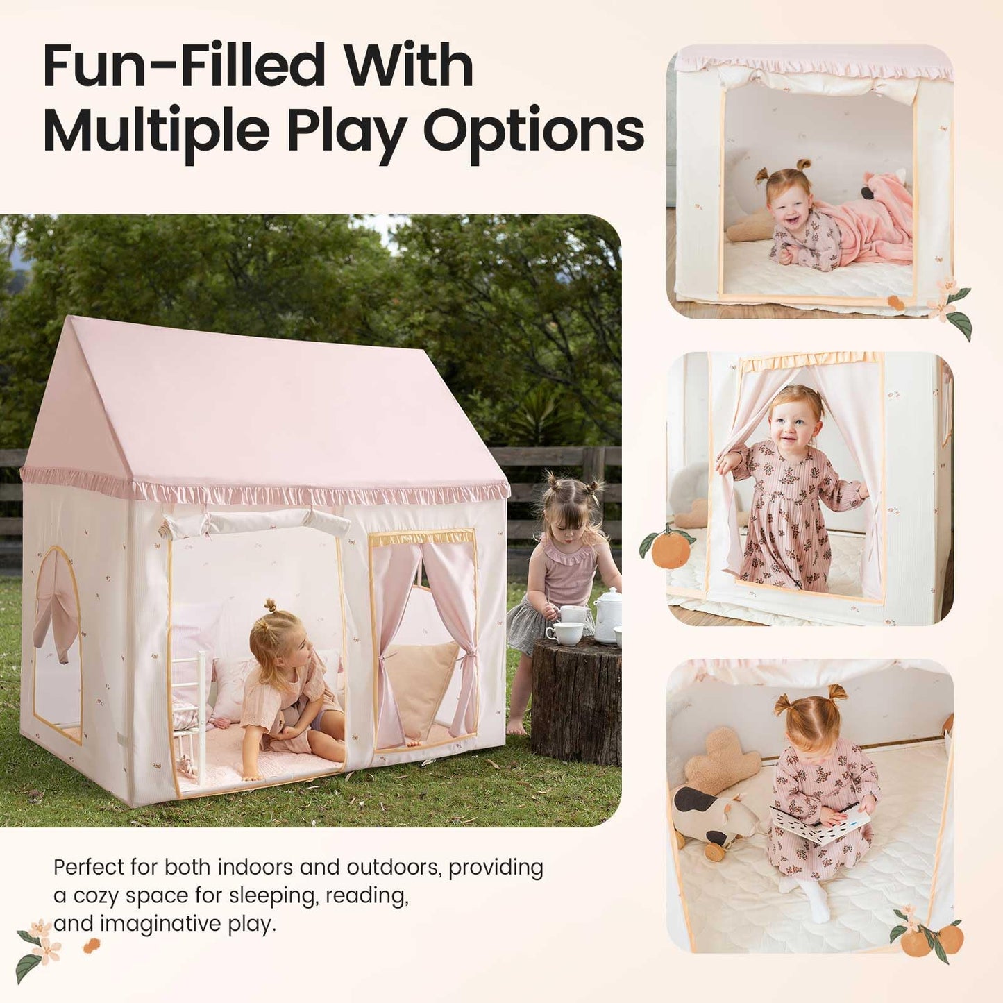 Tiny Land Kids Play Tent with Mat, Indoor Playhouse, 52" x 35" x 53"