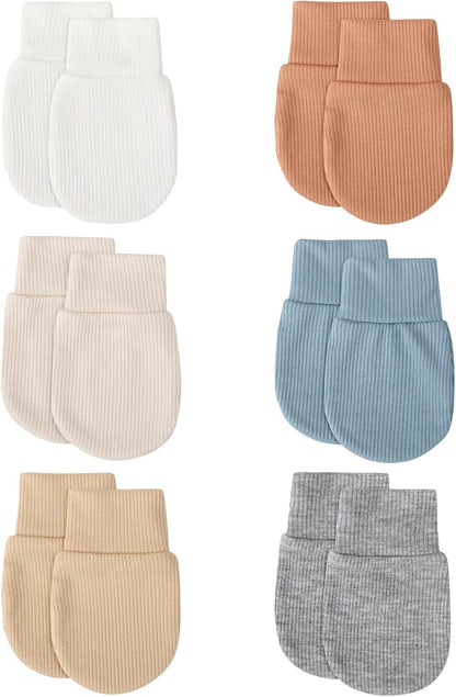 BQUBO 6 Pairs Newborn Baby Boys Girls Mittens 0-6 Months Unisex-Baby Infant Mittens Elastic No