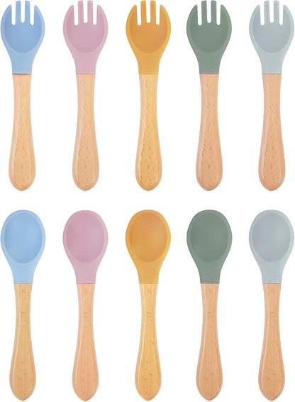 10 pcs Baby Spoons and Forks, First Stage Baby Led Weaning Spoons, Chewable Baby Utensils for