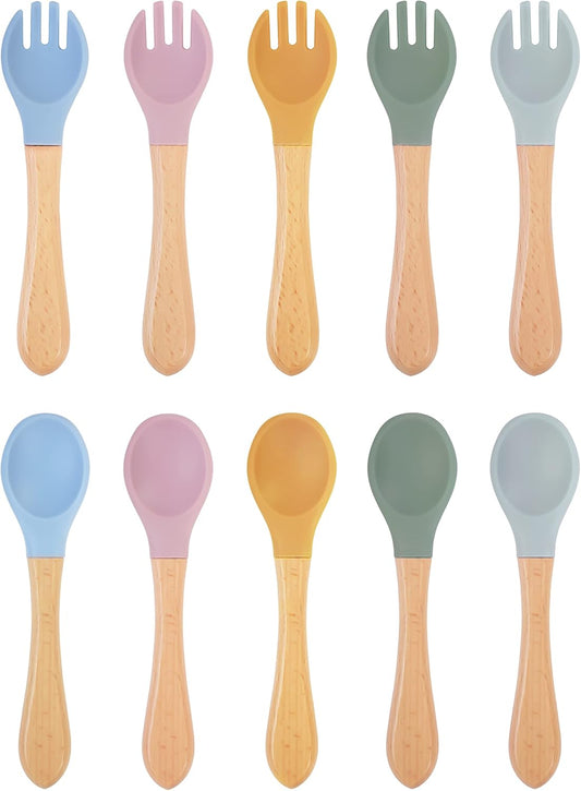 10 pcs Baby Spoons and Forks, First Stage Baby Led Weaning Spoons, Chewable Baby Utensils for