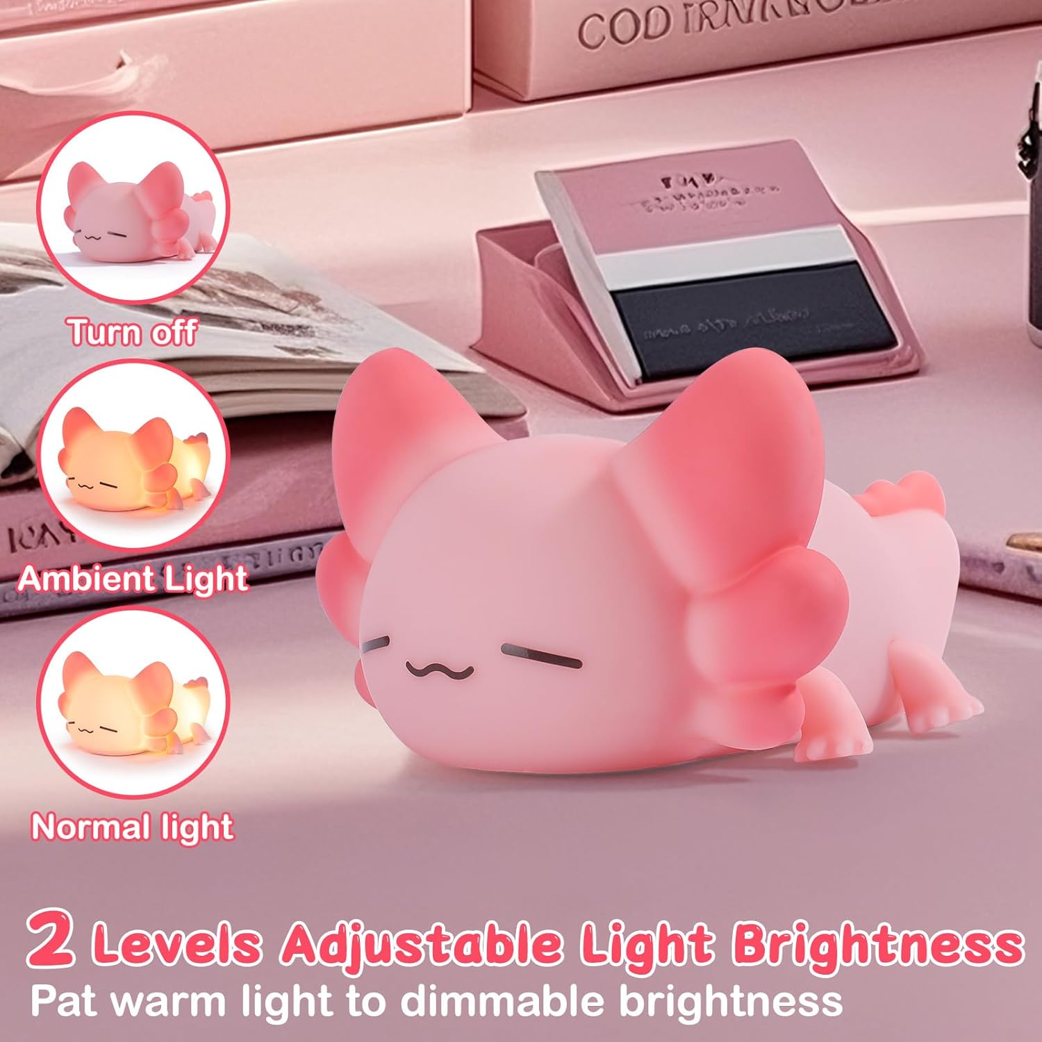 ZKLiLi Night Light for Kids Cute Axolotl Lamp,16 Colors+Tap Control+Silicone Kids Night Light,USB