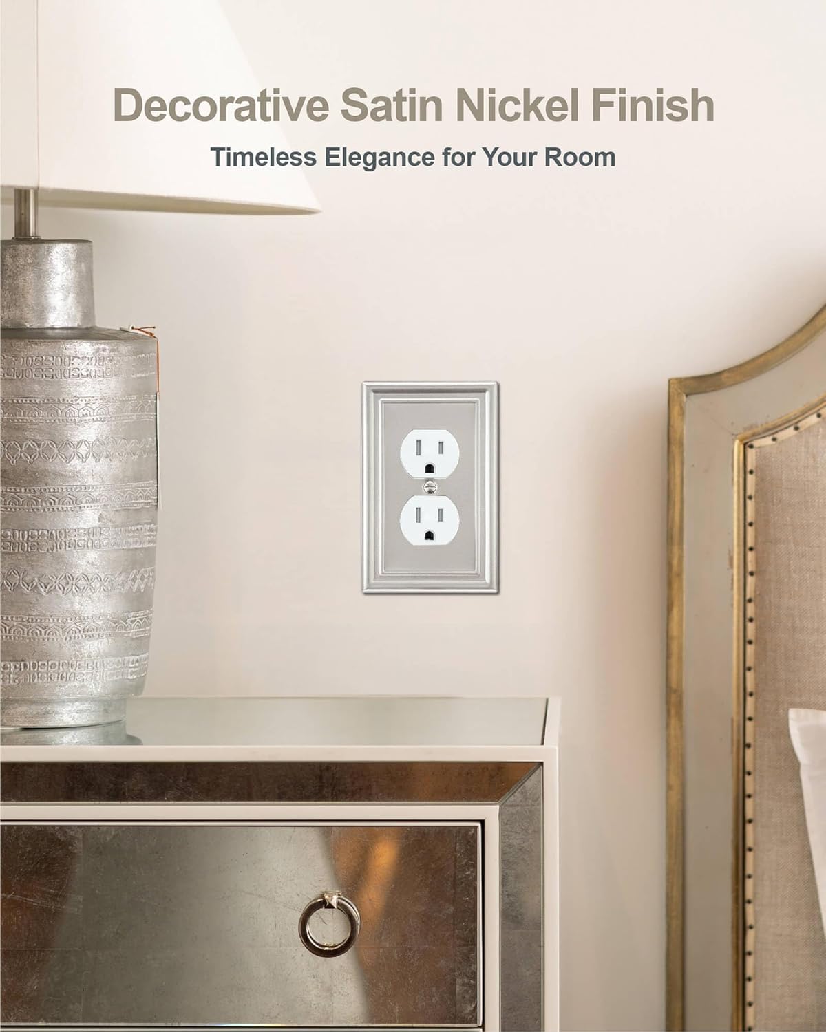 6-Pack Satin Nickel Outlet Cover, Single Duplex Wall Plate for Electrical Outlet, Light Switch