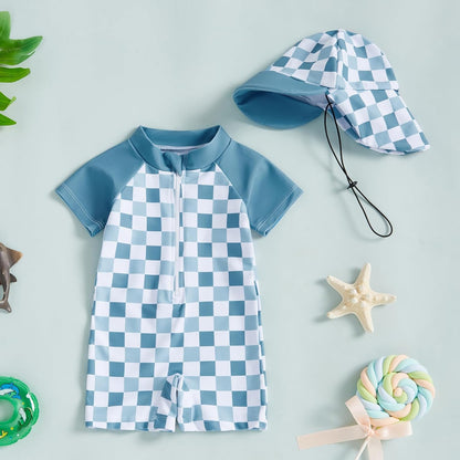 MAYUMMPY Baby Boys Girls Swimwear Casual Zipper One Pieces Rash Guard Swimsuit and Hat Beachwear