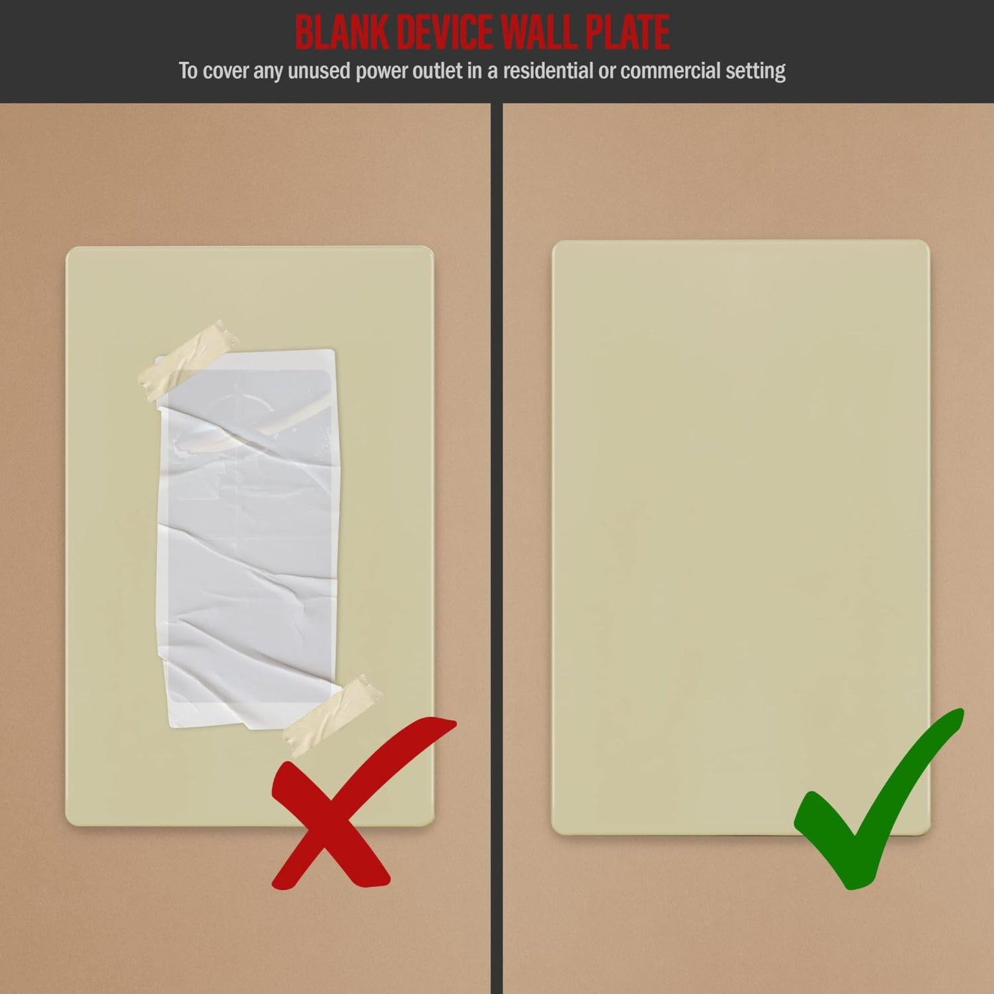 ENERLITES Screwless Blank Wall Plate, Child Safe Blank Device Outlet Cover, Standard Size, 1-Gang