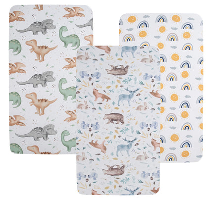 Pack n Play Sheet Stretchy Fitted Portable Mini Crib Sheets Set 3 Pack,Playard Sheets Convertible