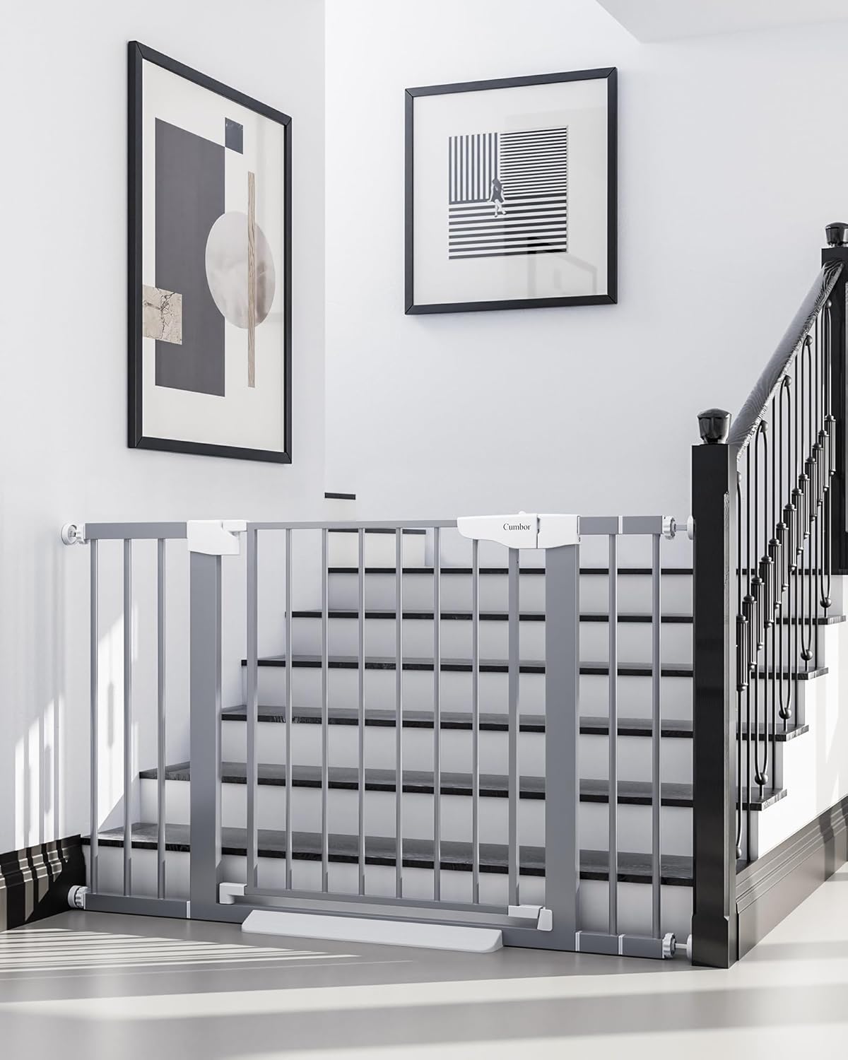 Cumbor 29.7-46" Baby Gate for Stairs, Gifts for Mom-Auto Close Dog Gate for The House, Easy Install