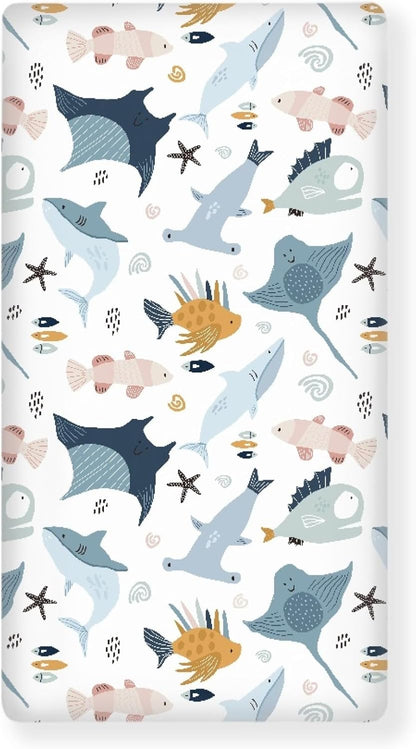 Colorful Fishes Fitted Crib Sheet Ocean Animals Baby Crib Sheet Fit Standard Crib and Toddler