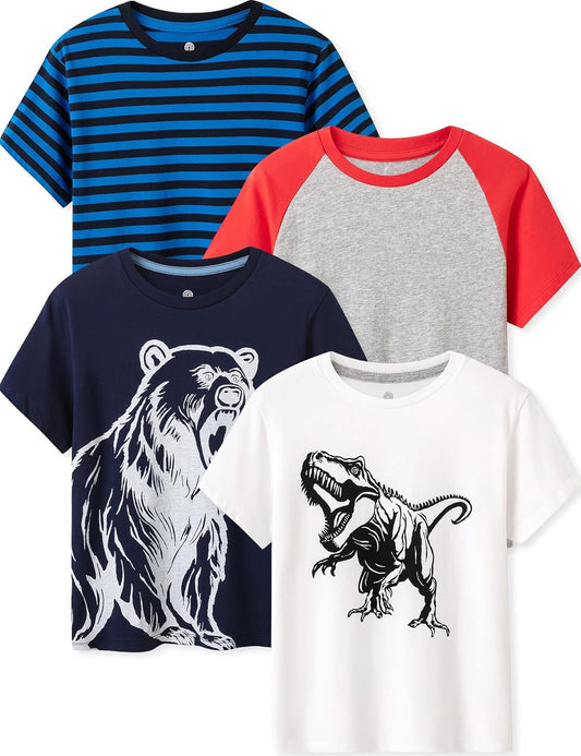 LAPASA Kids T-Shirts Short Sleeve (4 Pack) 100% Cotton Plain Top Tees Boy & Girl Unisex Toddler