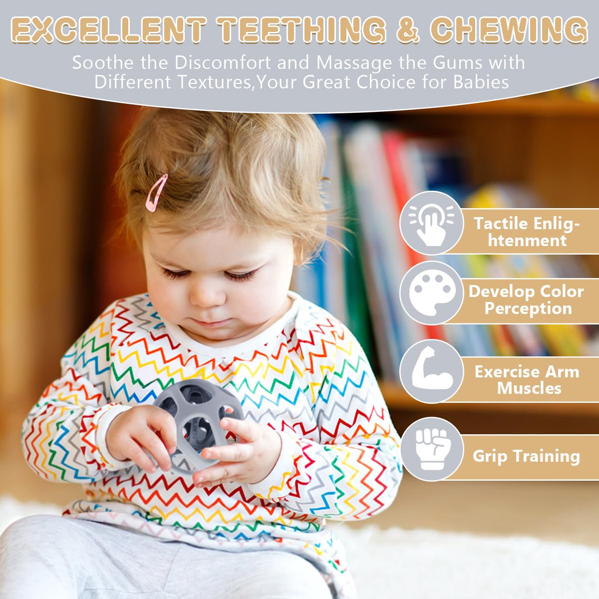 MCGMITT Silicone Baby Teether Ball Toy, Easy Grasp Sensory Balls for Babies 0-6-12 Months, Food