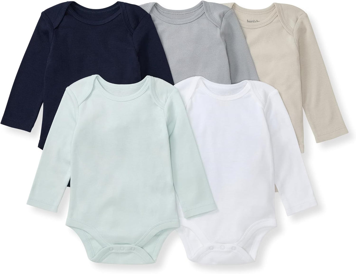 Burt's Bees Baby Unisex Organic Cotton Short and Long Sleeve Bodysuits, 5-Pack