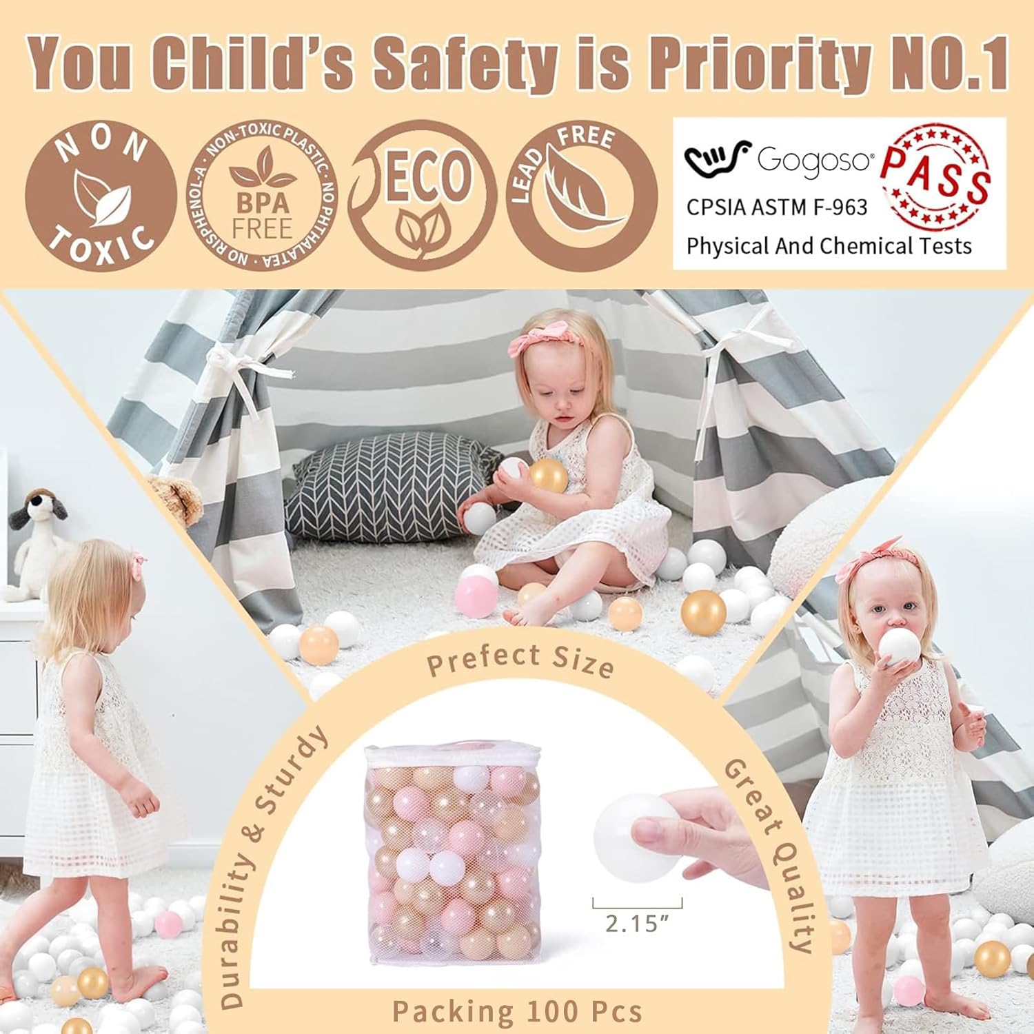 GOGOSO Ball Pits Balls for Toddlers Pack of 50 100 200 Plastics Shape Ball Non-Phthalate Non-BPA