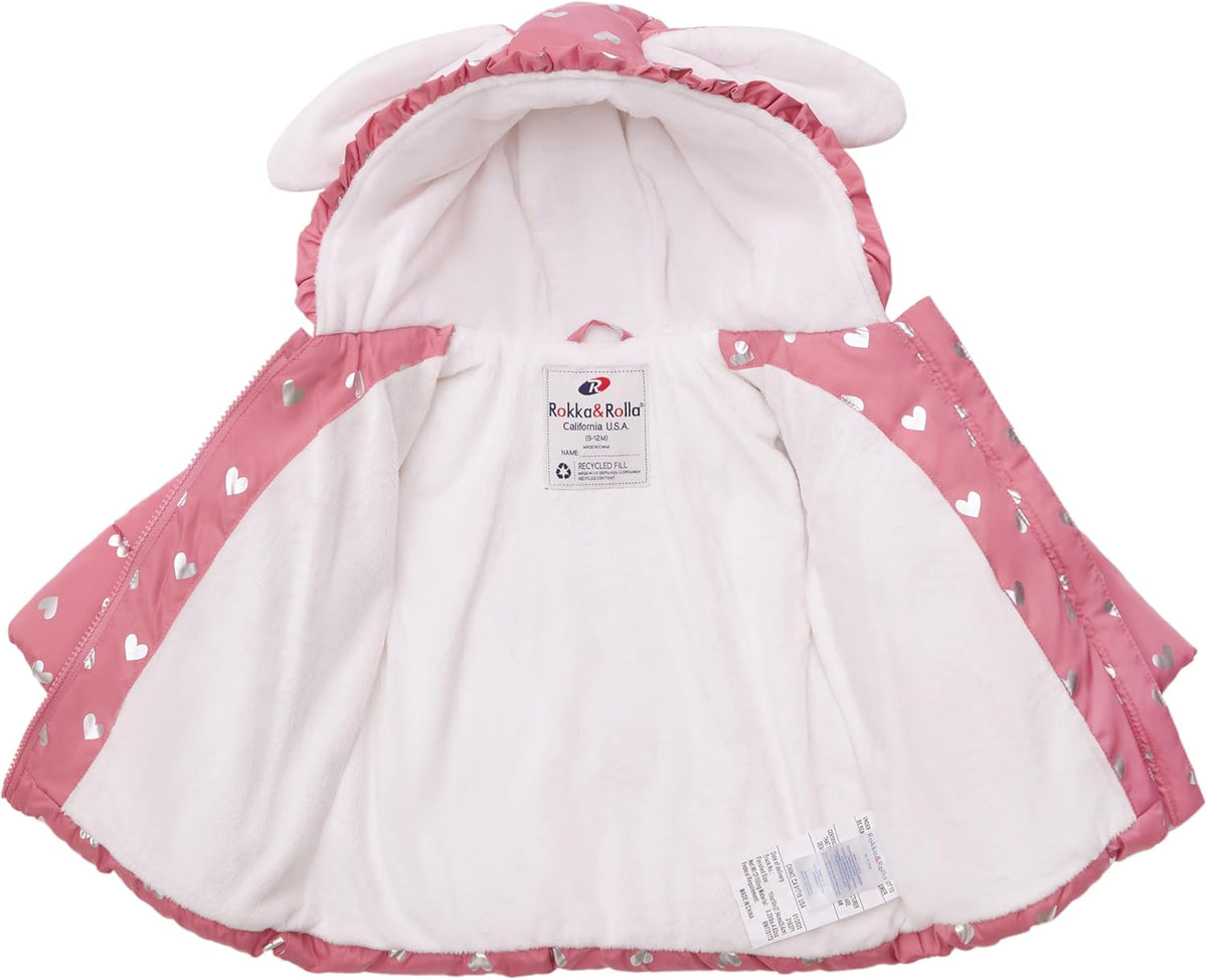 Rokka&Rolla Baby Girls' Water-Resistant Soft Mini Fur Lined Puffer Jacket Winter Coat for Newborn