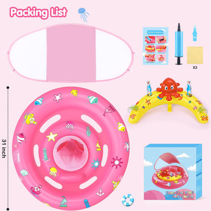 Baby Pool Float with Canopy Infant Toddler Float for 6-36 Months Boys Girls