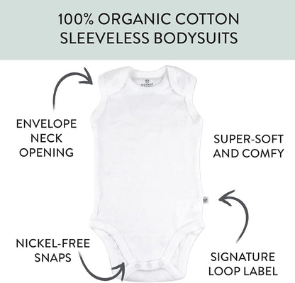 Sleeveless Bodysuits One-piece 100% Organic Cotton for Baby Boys, Girls, Unisex
