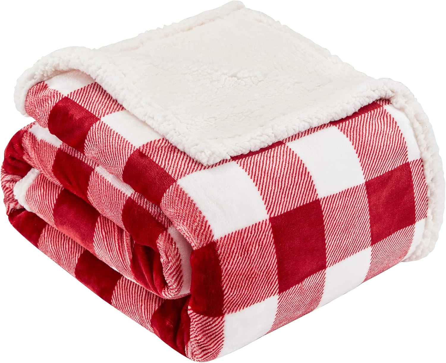 Touchat Sherpa Red and White Buffalo Plaid Christmas Twin Blanket 60" X 70", Fuzzy Fluffy Soft Cozy