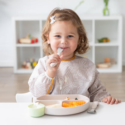 Bumkins Toddler Utensils, Kids Size Fork and Spoon Set, Silicone and Stainless-Steel Training