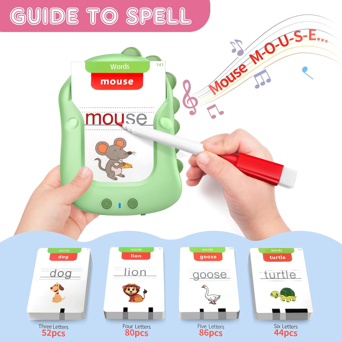 Reusable Writing & Drawing Talking Flash Cards for Toddlers - 168 Phonics Learning Cards with 8