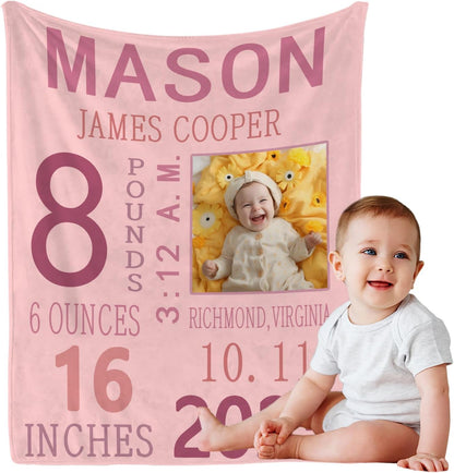 Personalized Baby Milestone Photo Blanket, Custom Name Blanket Toddler Baby Boys Girls Soft Flannel