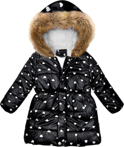 Miss Bei Girl's Winter Coat Jacket Hooded Kids Toddler Flower Print Parka Outwear Warm Cotton