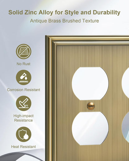2-Pack Double Duplex Outlet Cover, Antique Brass Decorative Switch Plates and Outlet Covers for