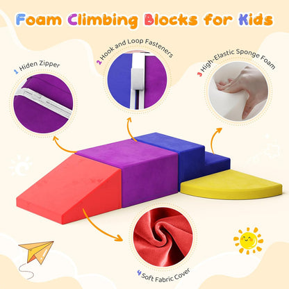 Lischwert Foam Climbing Blocks for Toddlers 1-3, 4pcs Soft Play Set with Crawling Exploration Toys