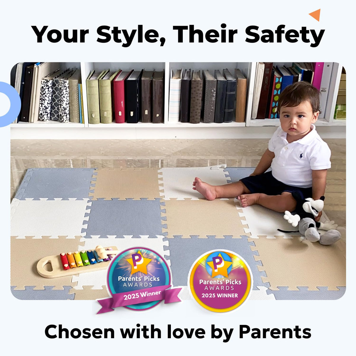 MioTetto Baby Play Mat, Soft Foam Floor Tiles for Kids. Adjustable Interlocking Foam Tiles, Fits