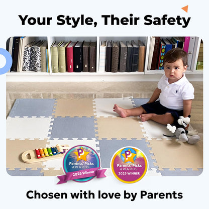 MioTetto Baby Play Mat, Soft Foam Floor Tiles for Kids. Adjustable Interlocking Foam Tiles, Fits
