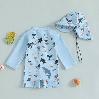 Hnyenmcko Baby/Toddler Boy Rash Guard Swimsuit Long Sleeve One Piece Zipper Swimwear Sunsuit Infant