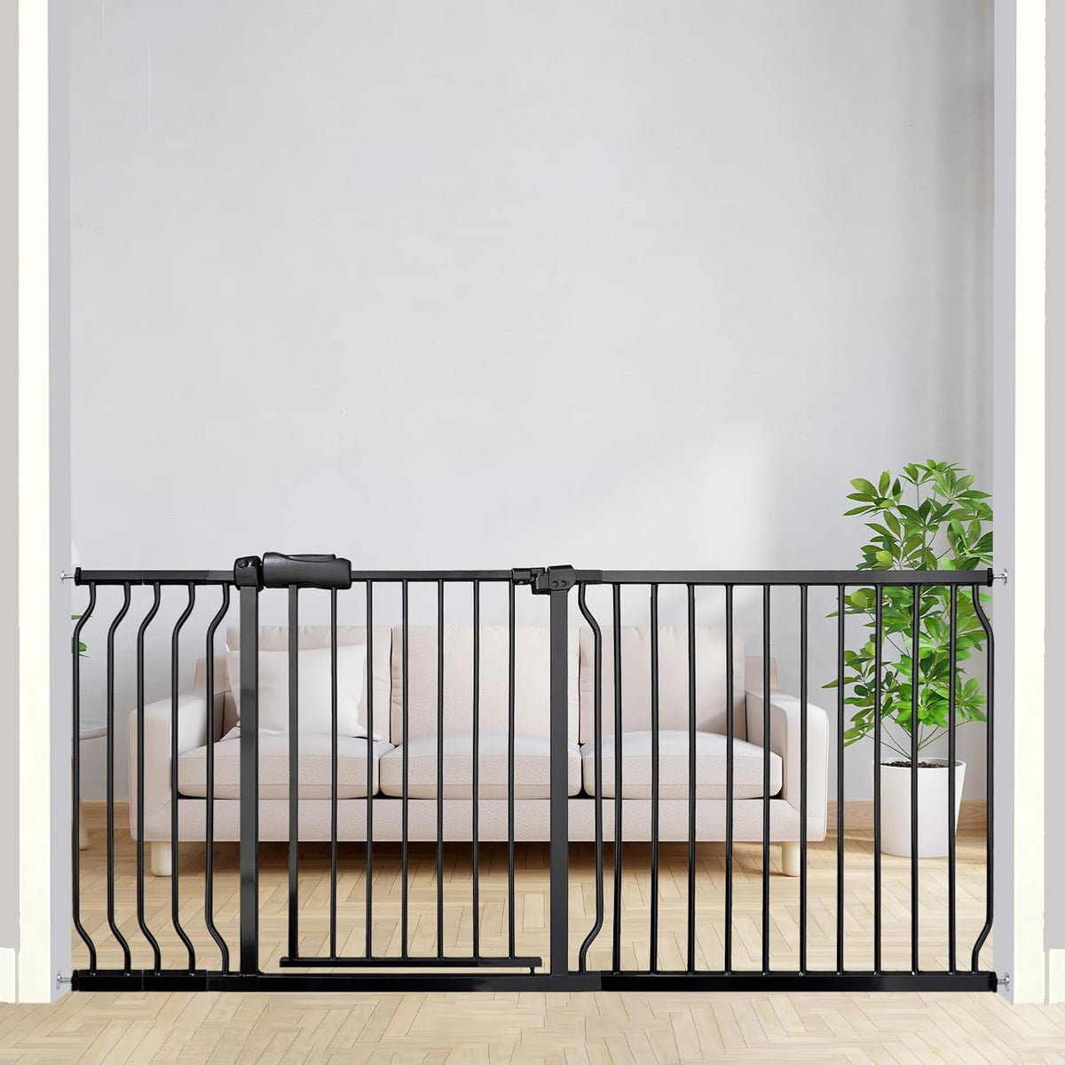 Extra Wide Baby Gate 67-71.6 Inch, Heavy Duty Safety Gate Indoor for Kids & Pets, Black Metal Dog