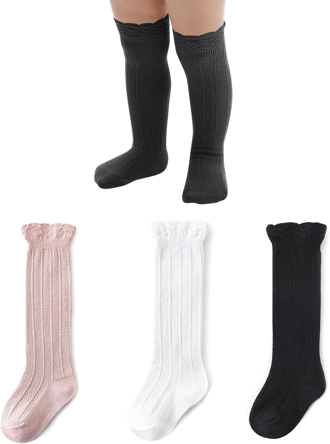Zando Baby Knee High Socks - Infant to Toddler, Cotton Ruffle Socks, Warm Girls & Boys Long
