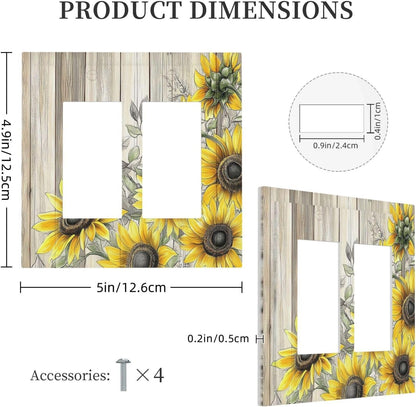 Decorative Outlet Covers Floral Sunflower Rustic Flower Vintage Wood 2 Gang Double Gfci Rocker