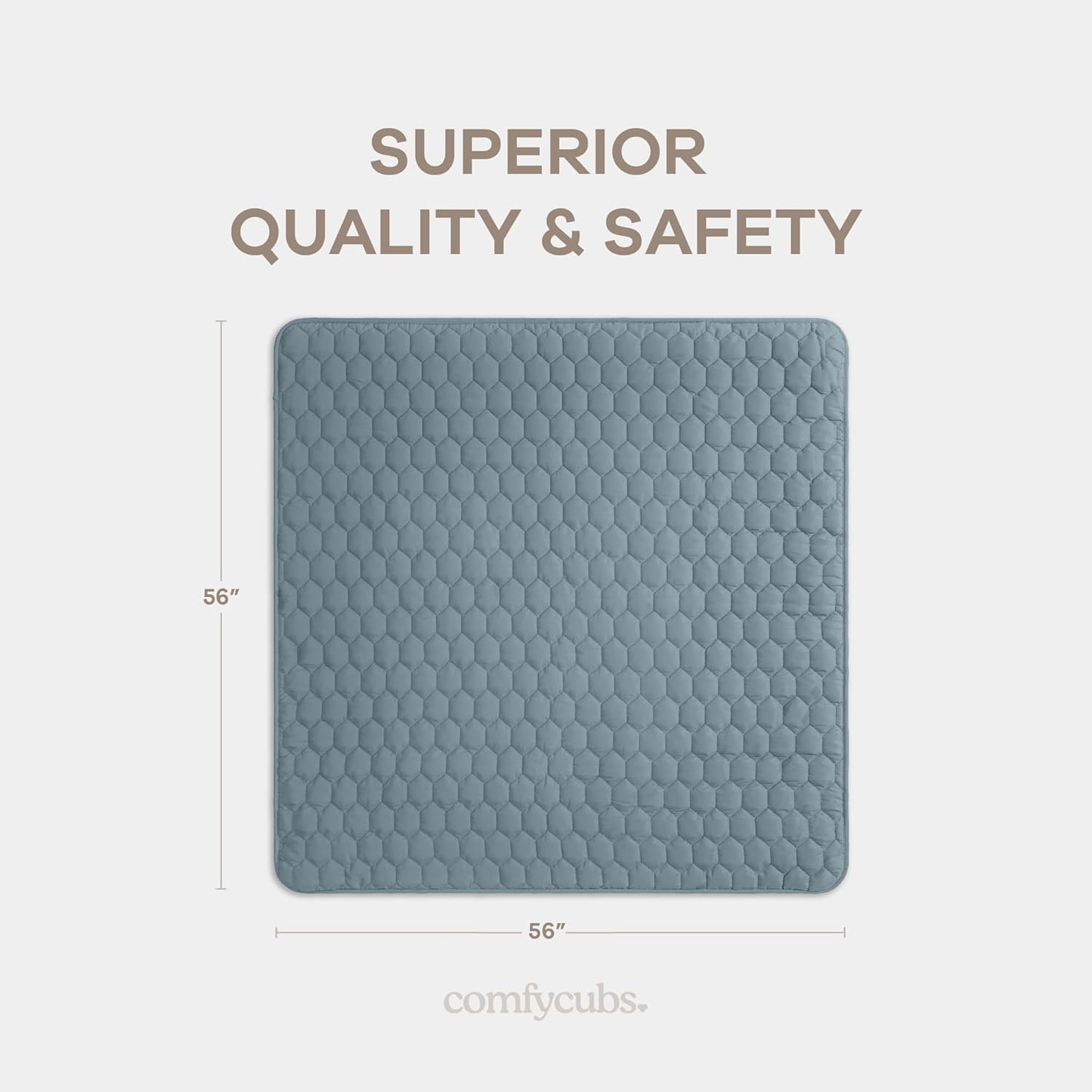 Comfy Cubs Square Kids Play Mat - 56 x 56 inches Soft Quilted Baby Floor Mat with Non-Slip Bottom