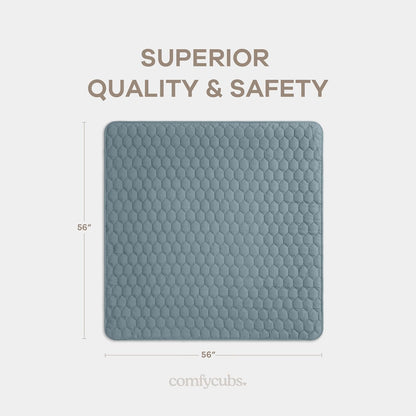 Comfy Cubs Square Kids Play Mat - 56 x 56 inches Soft Quilted Baby Floor Mat with Non-Slip Bottom