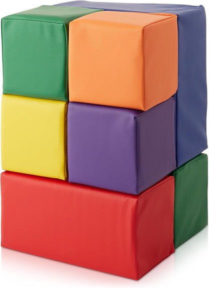 Casafield Large Toddler Foam Building Blocks (7-Piece Set), Soft Play Kids Stacking Cubes, Assorted