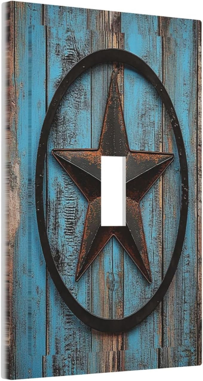 Decorative Light Switch Cover Rustic Wood Country Barn Texas Star On Teal 1 Gang Single Toggle