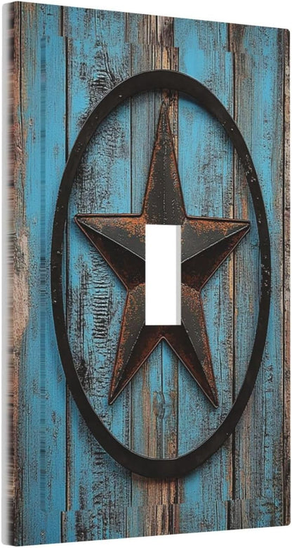 Decorative Light Switch Cover Rustic Wood Country Barn Texas Star On Teal 1 Gang Single Toggle